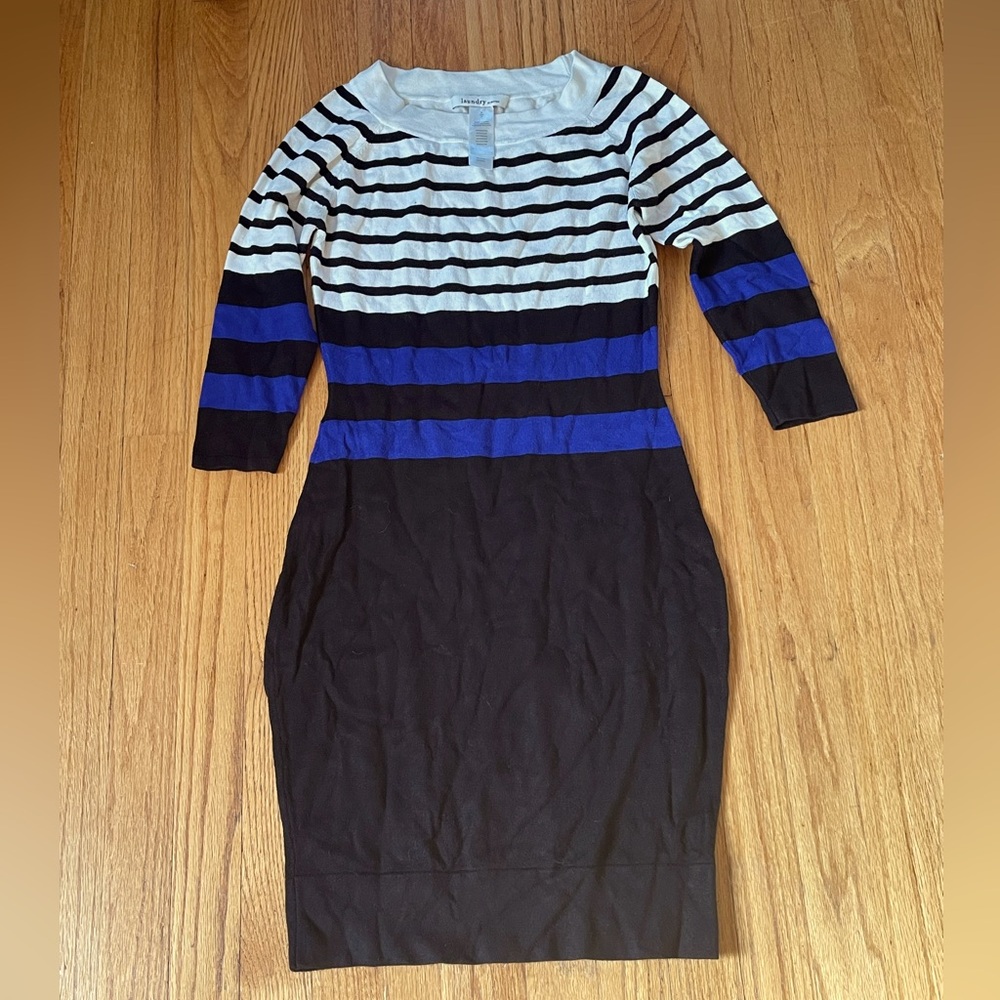 Laundry by Design Striped Black and Blue Women's Dress, Size Small, Preloved